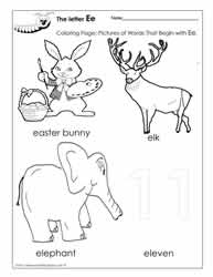 The Letter E Coloring Pictures